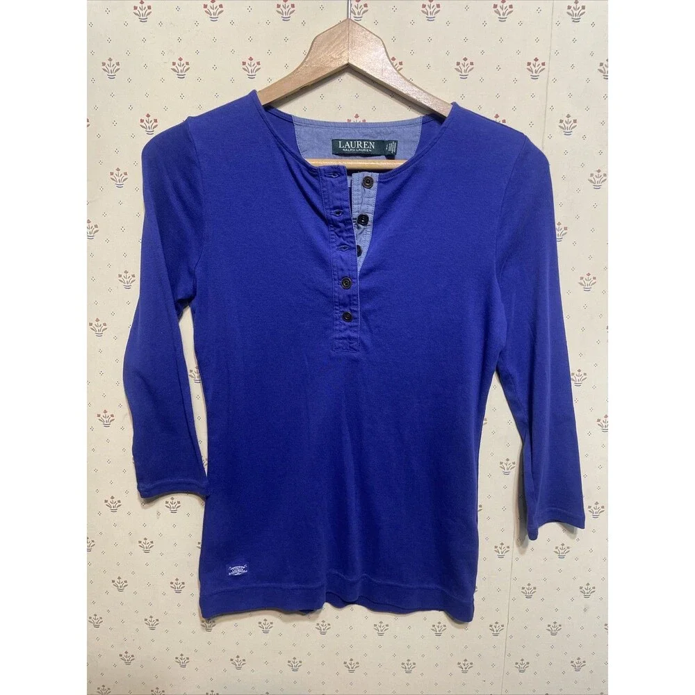 Ralph Lauren Top Pullover Layer Twilight Bella Small Petite Henley - Picture 2 of 5